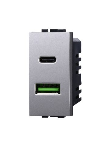 ETTROIT PRESA USB 2 IN 1 (USB-A + USB-C) - SERIE SPACE - GRIGIO (LG3002) Compatibile BTicino Living