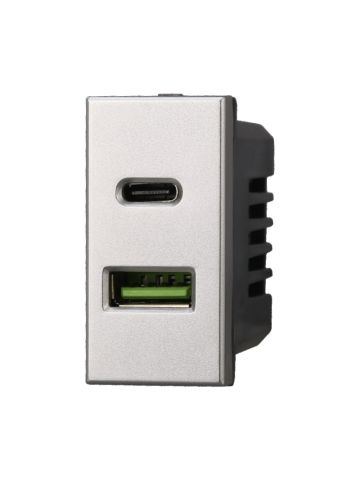 ETTROIT PRESA USB 2 IN 1 (USB-A + USB-C) - SERIE MOON - GRIGIO (AG3002) Compatibile ABB Axolute