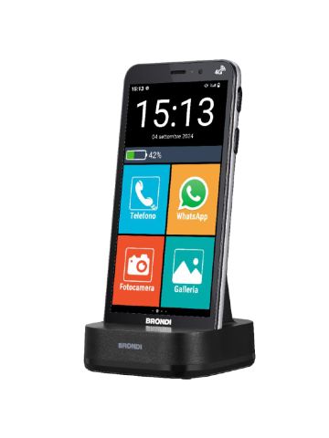 BRONDI AMICO VERO 4G+ (NERO) + FLIP COVER - SMARTPHONE PER ANZIANI - TASTO SOS - TORCIA - GPS - NOTIFICA AI PARENTI IN CASO DI CADUTA - CONTROLLO REMOTO - FOTOCAMERA - BASE DI RICARICA - CONNETTIVITA 4G