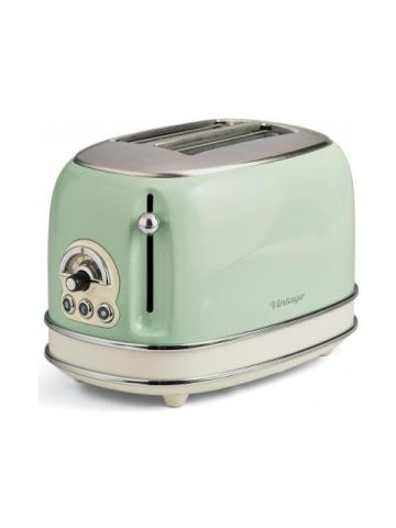 ARIETE TOASTER VINTAGE VERDE (0155/04) - TOSTAPANE ELETTRICO IN METALLO - 6 LIVELLI DORATURA - ESPULSIONE AUTOMATICA - 810W